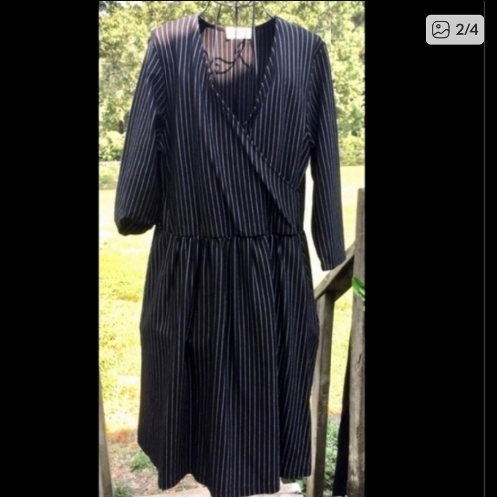 Nordstrom Rack Renee C. Black Pinstripe Long Sleeve Wrap Dress, XL, Like New